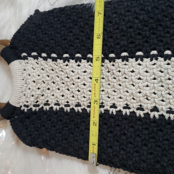 NWT Laude The Label Gabby Mini Macrame Bag Wood Ring Handles Black Ecru - Picture 7 of 9